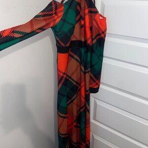 Lady plaid print crisscross halter neck dress